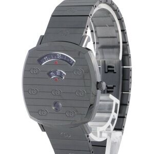 NWT Gucci Gray/Black Stainless Steel Dual-Window Watch